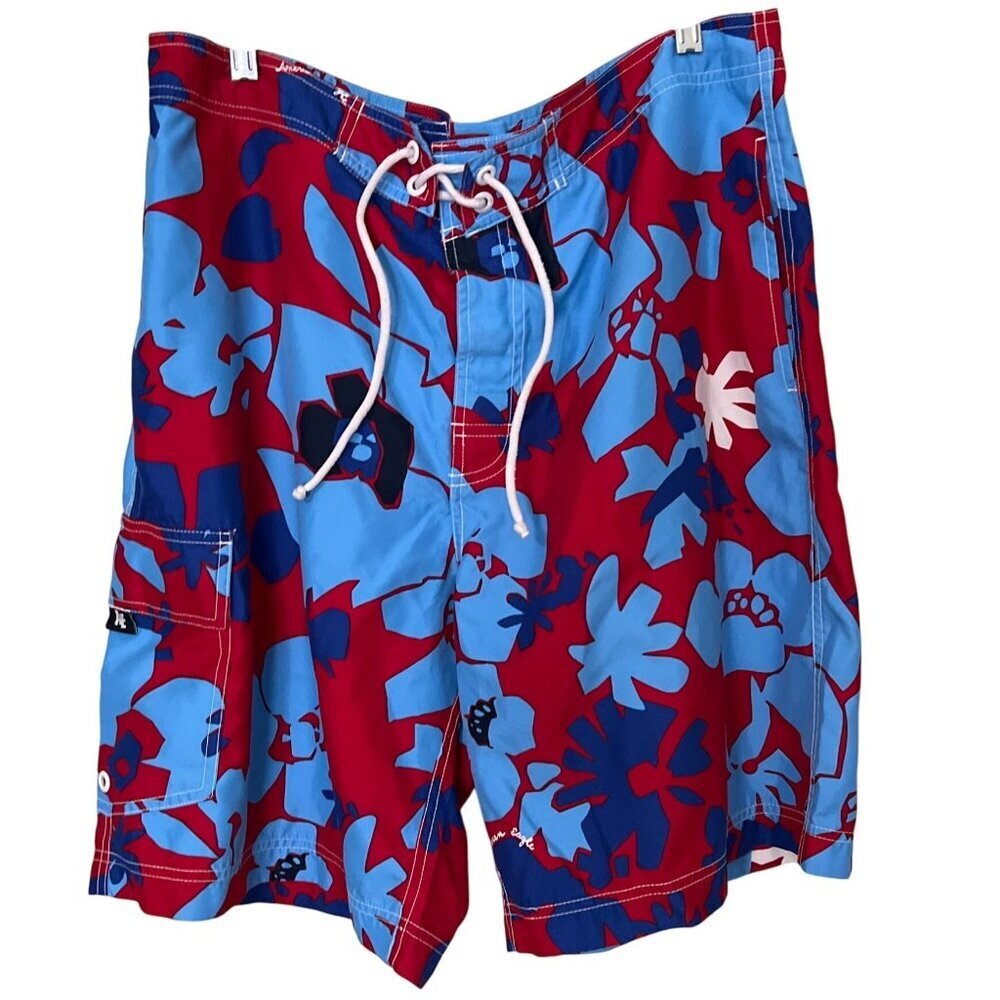 American Eagle Outfitters Mens Red & Blue Floral Swim Trunks Size 36 Polyester D - Picture 1 of 12